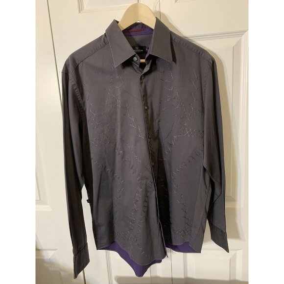 BUGATCHI UOMO CASUAL SHIRT‎ SIZE L CLASSIC FIT 100%COTTON Gray Embroidered - Picture 3 of 9